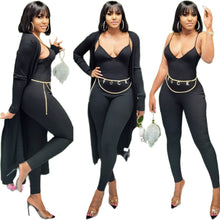 Load image into Gallery viewer, Main Topic Cardigan &amp; Jumpsuit Set (Black)
