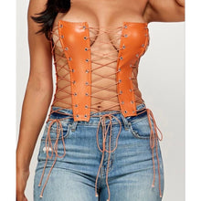 Load image into Gallery viewer, Tied Up Corset Top (black) (Orange)
