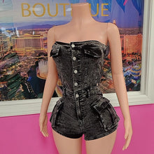Load image into Gallery viewer, Vibes Denim Romper (Black)

