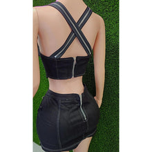Load image into Gallery viewer, Zipped Denim Skirt Set (Black)