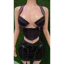 Load image into Gallery viewer, Zipped Denim Skirt Set (Black)